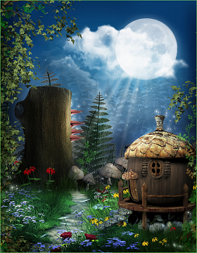 魔幻童话绿色草屋背景