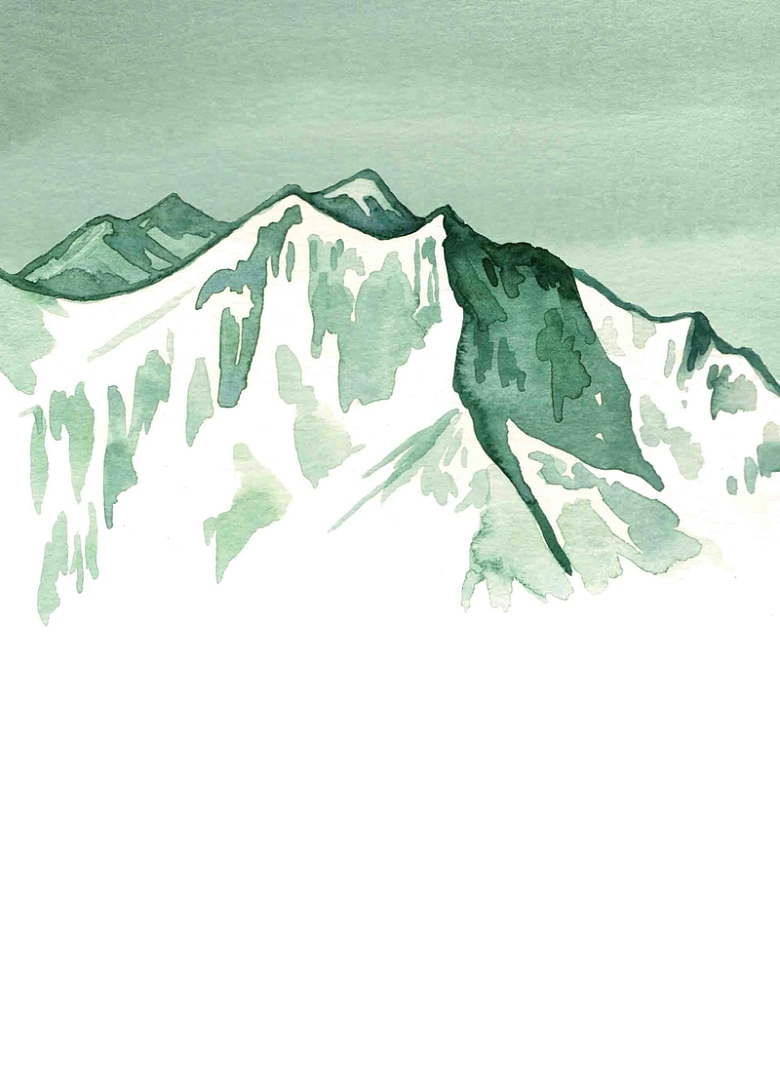 美式手绘水彩冰山水墨山脉贺卡请帖海报背景