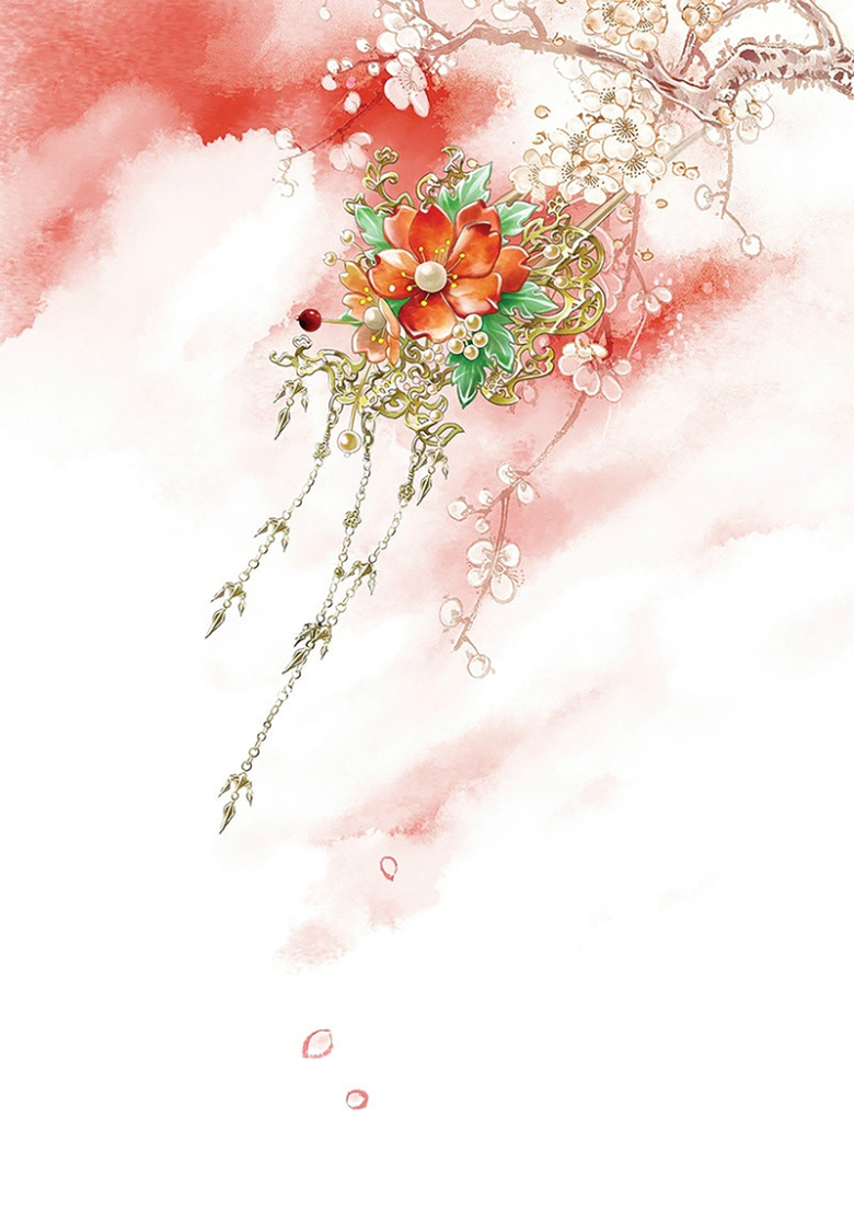 花好月圆古风珠钗美容化妆渲染背景素材