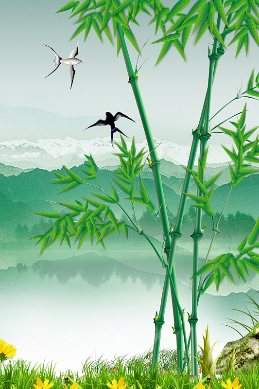 春意绿色自然竹林清新背景