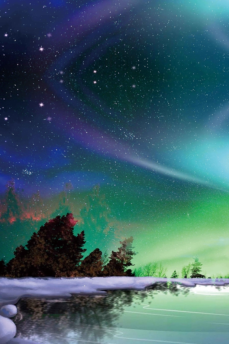 芬兰极光绿色唯美夜色商业配图背景
