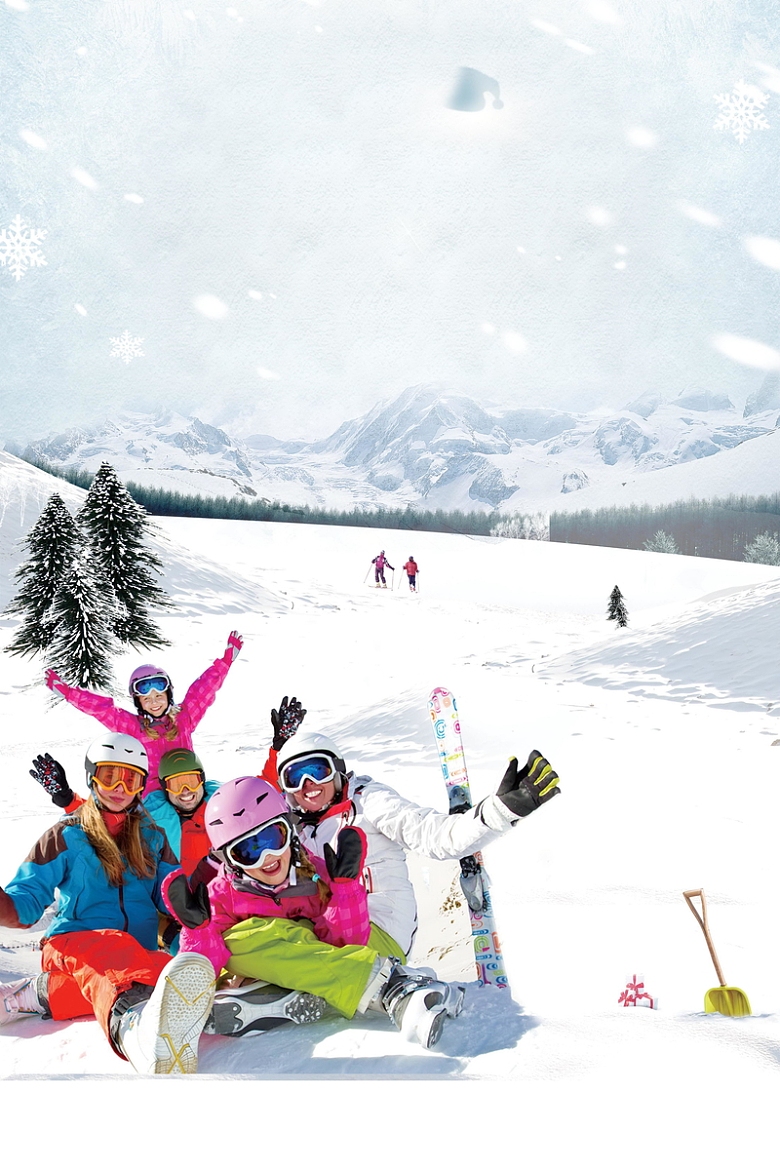 清新冬季滑雪运动背景素材