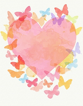 矢量水彩涂鸦蝴蝶飞舞心形背景素材