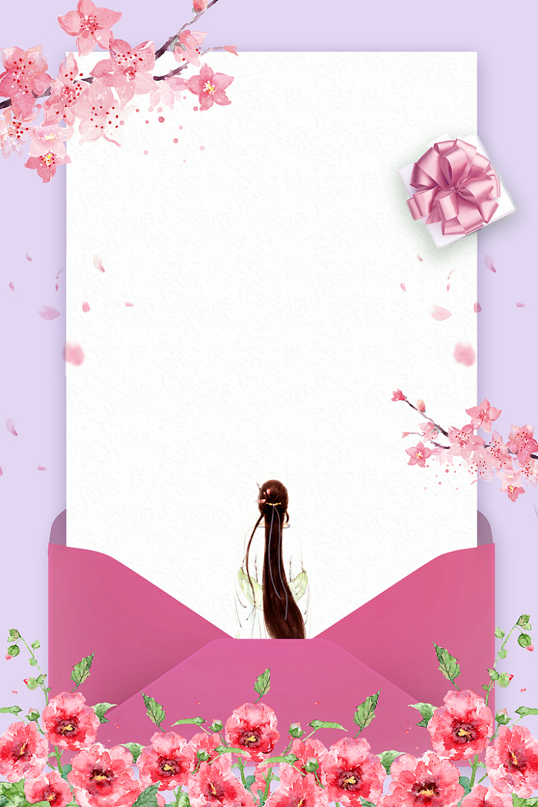 粉紫信封浪漫樱花海报