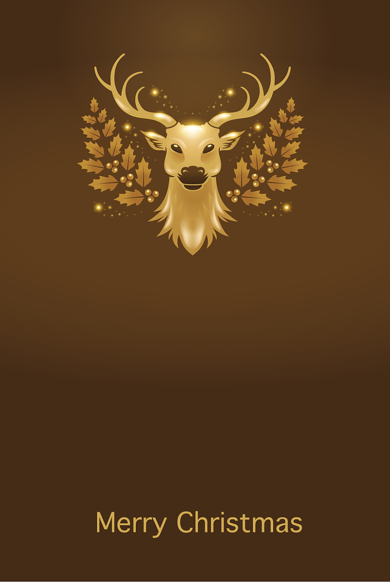 金色驯鹿头像圣诞海报背景素材