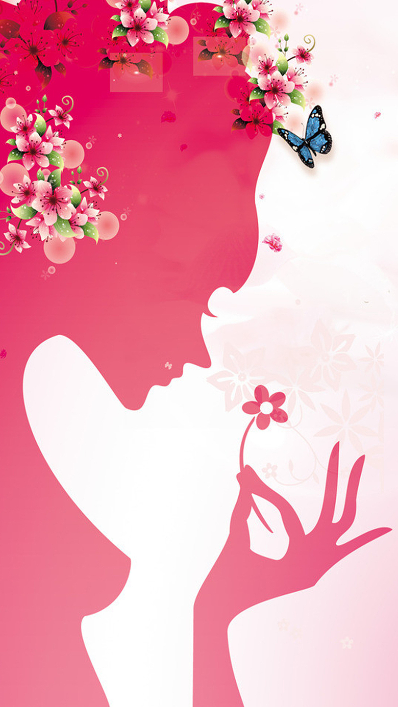 红色女性花朵妇女节PS源文件H5背景素材