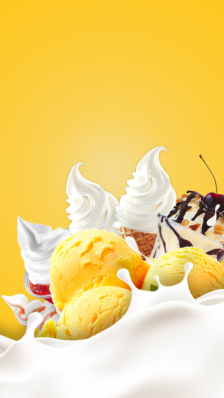 黄色简约冰淇淋促销PSD分层H5背景素材