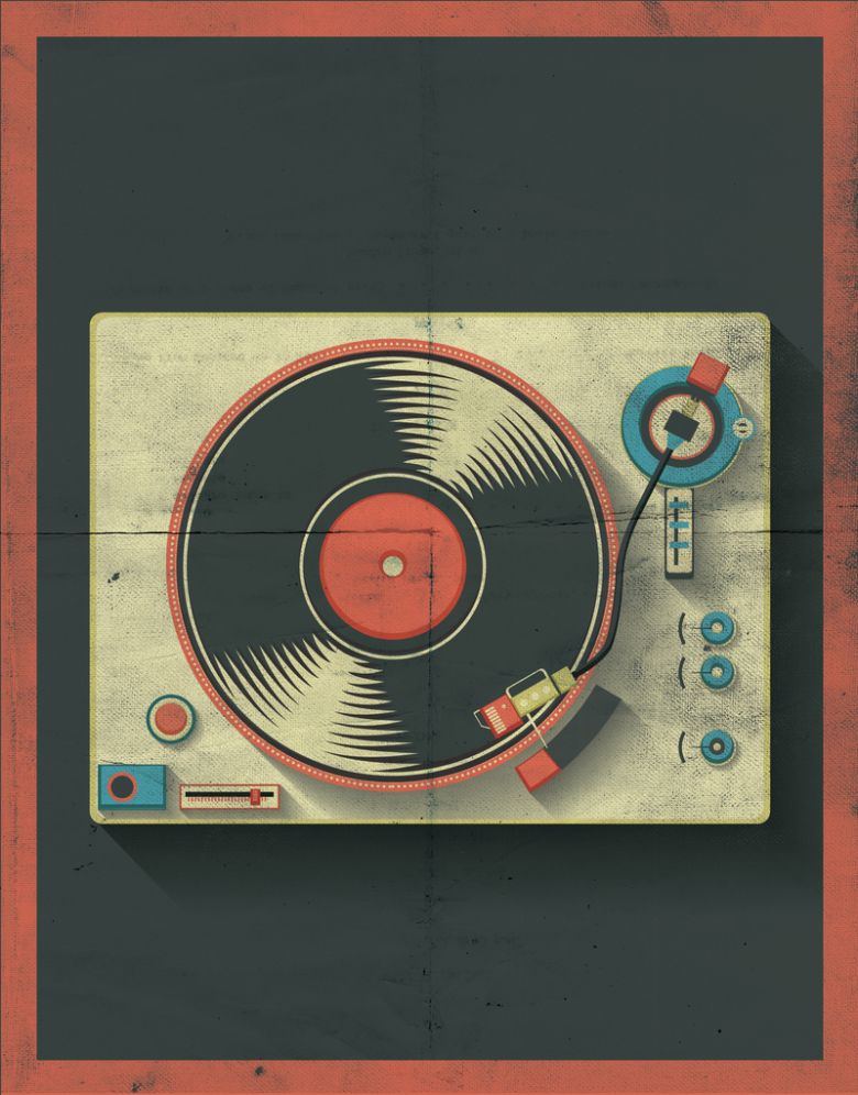 复古波普风留声机音乐会海报背景psd