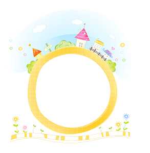 清新卡通风格矢量插画圆形边框房子背景素材