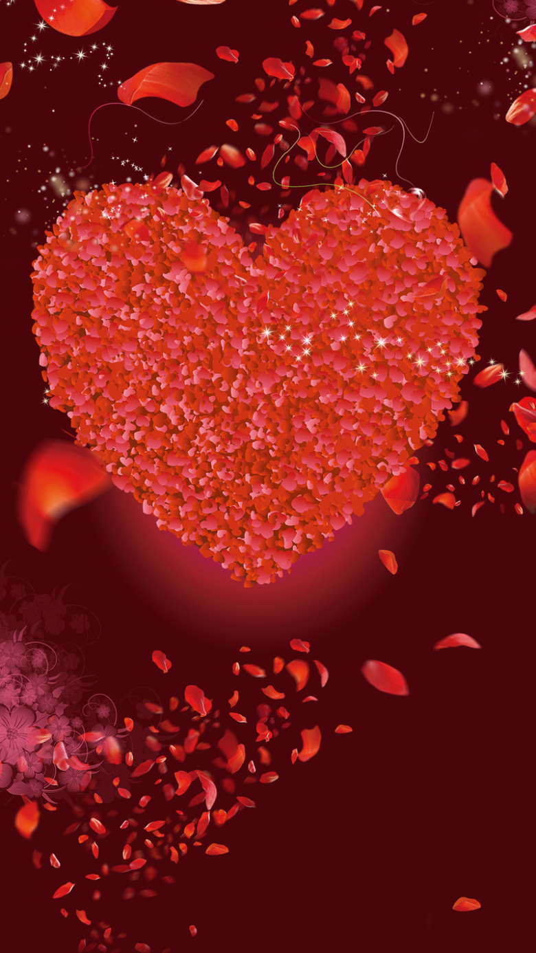 红色梦幻浪漫花瓣psd分层h5背景素材