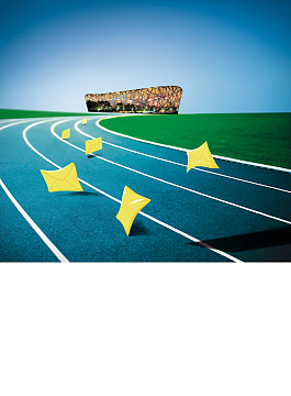 简约跑道鸟巢蓝色背景素材psdjpg创意校园运动会海报psdjpg操场跑道