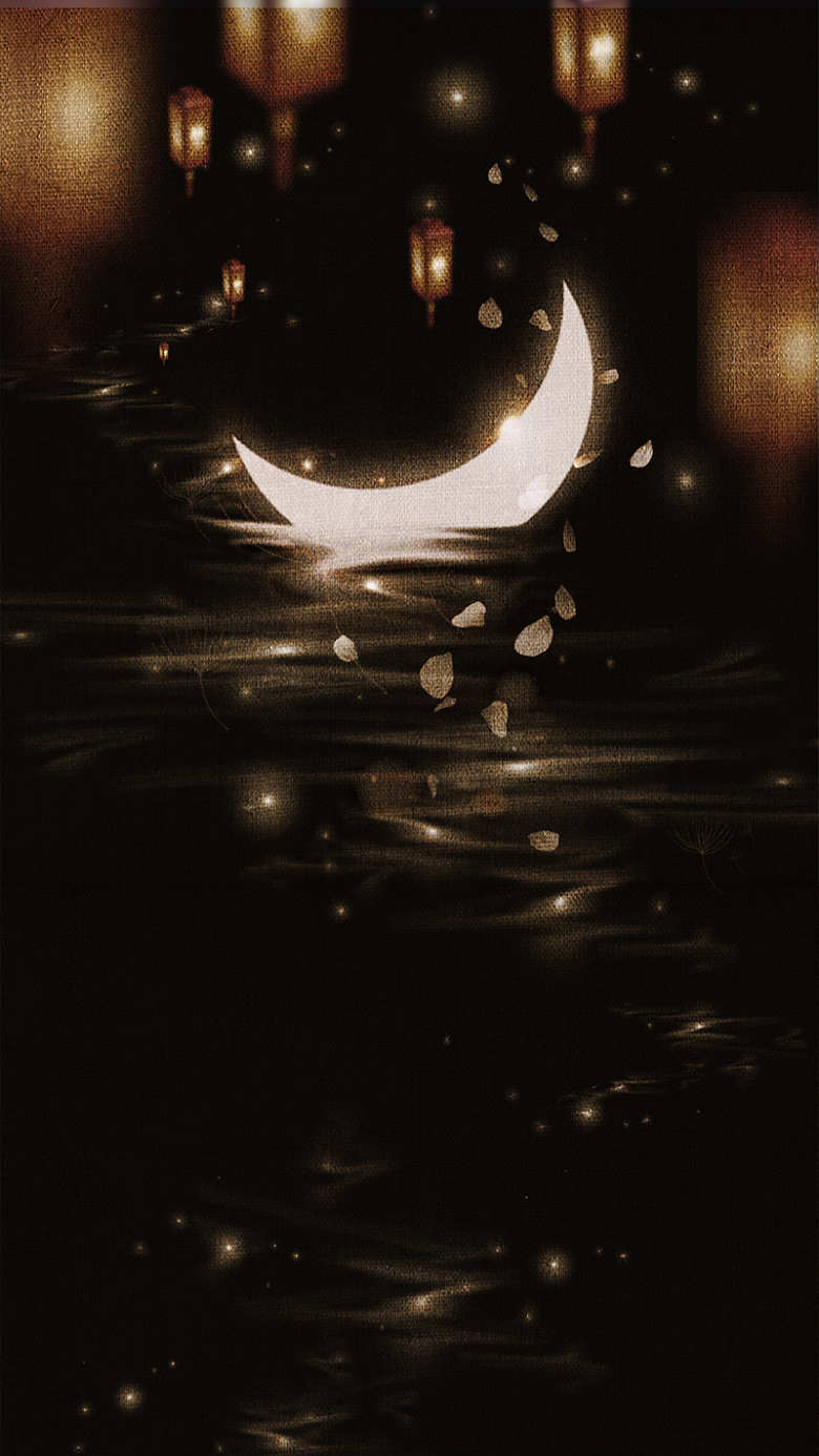 浪漫梦幻黑色灯笼月光背景素材