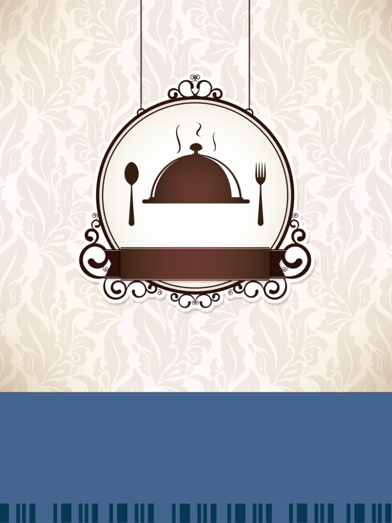 小清新,文艺,浪漫,菜谱,蓝色复古美食海报,矢量餐具素材,矢量菜单海报