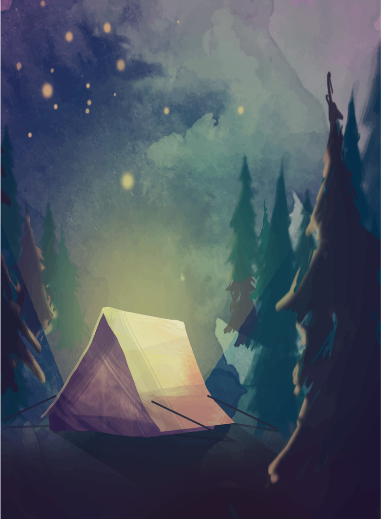 手绘星空帐篷背景素材