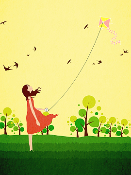 唯美插画春天踏青海报背景素材