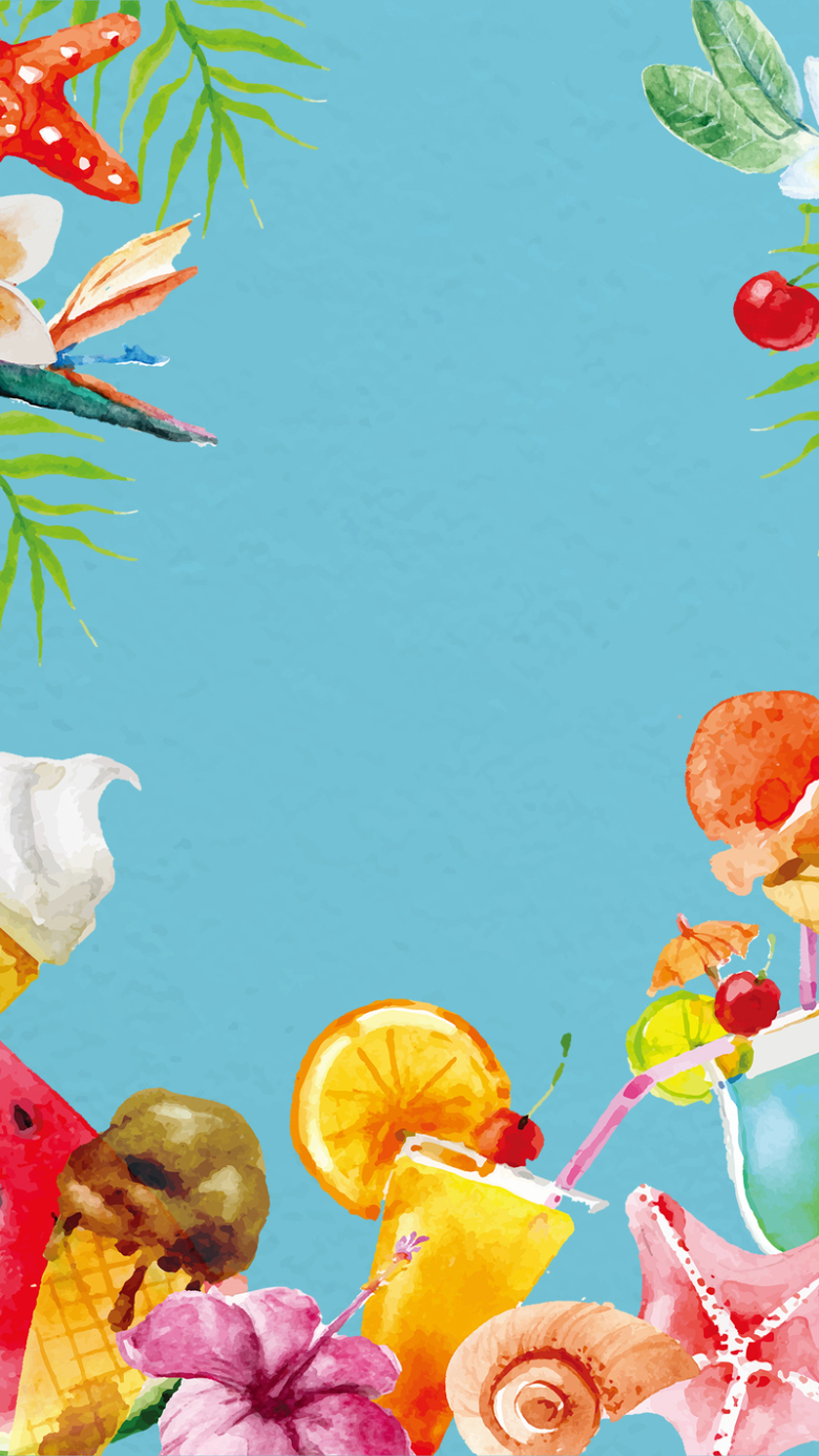 蓝色手绘夏季饮料psd分层h5背景素材