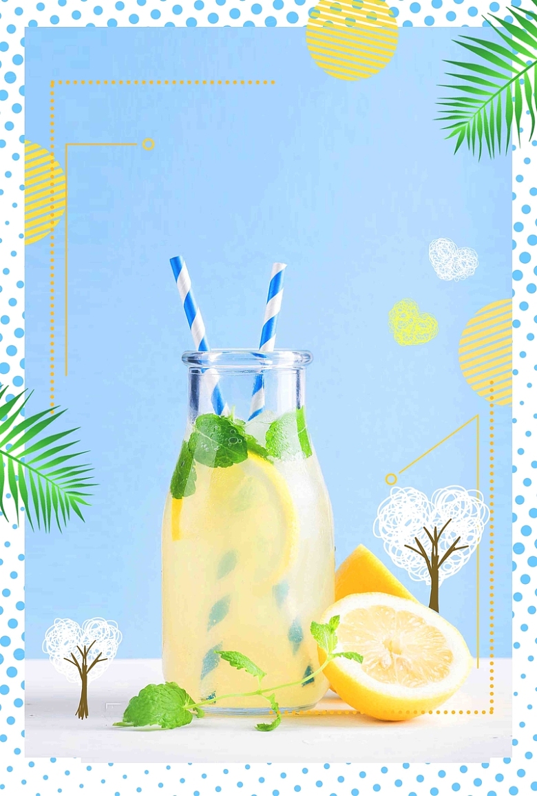 柠檬水冰爽一夏小清新果汁饮料创意促销海报