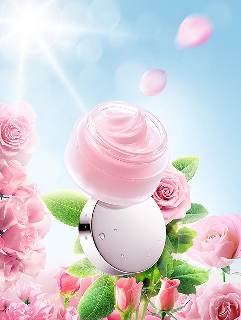 浪漫粉色花朵化妆品海报背景素材