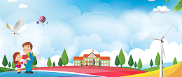 健康校园卡通手绘蓝色banner