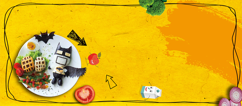膳食均衡儿童餐卡通手绘黄色banner