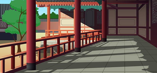 写实转角走廊古代建筑banner背景