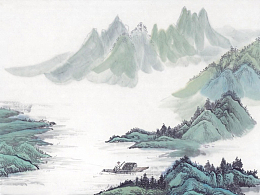 青山绿水水墨画背景