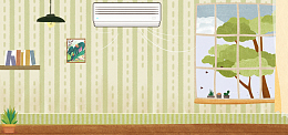 夏日家居室内手绘空调banner背景