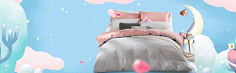 床上用品小清新蓝色手绘banner