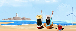 毕业游手绘水彩海边banner