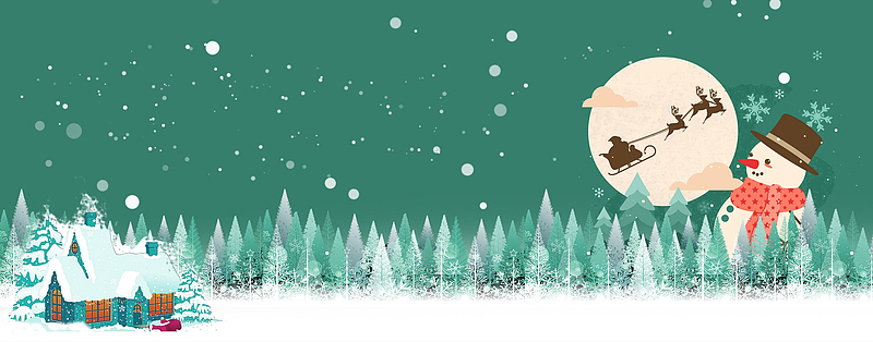 圣诞手绘卡通绿色背景banner
