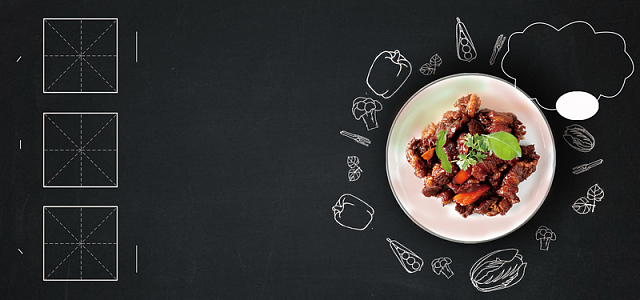 红烧肉手绘黑色banner