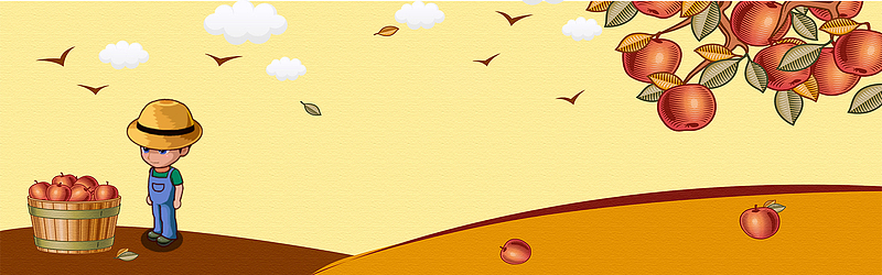 秋季收获季卡通农民候鸟黄色banner