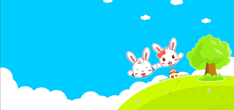 卡通小兔子清新蓝天白云背景图