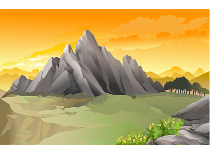 黄昏下的山丘一景