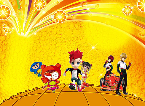 卡通游戏角色金色背景素材