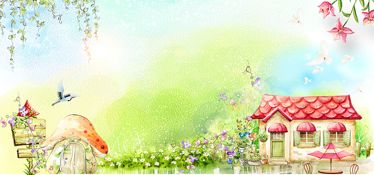 唯美手绘插画童话乡村横幅banner背景