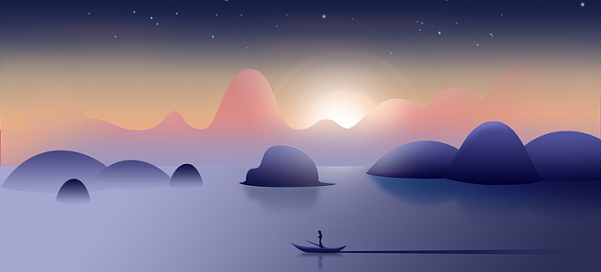 卡通夕阳背景banner