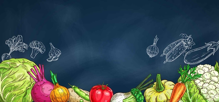 新鲜蔬果手绘简约banner