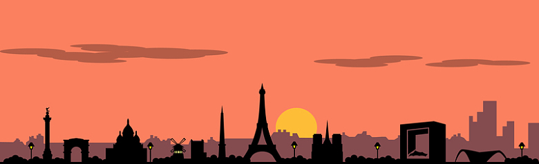 巴黎著名建筑黄昏下剪影背景