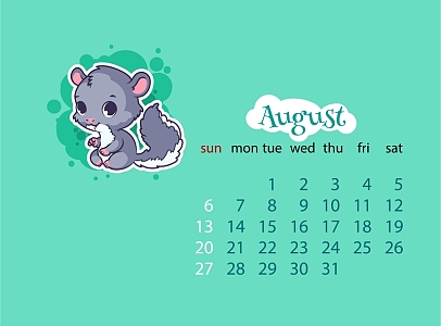 日历2017年8月挂历日期时间动物