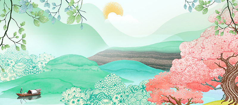 清新卡通春游记banner