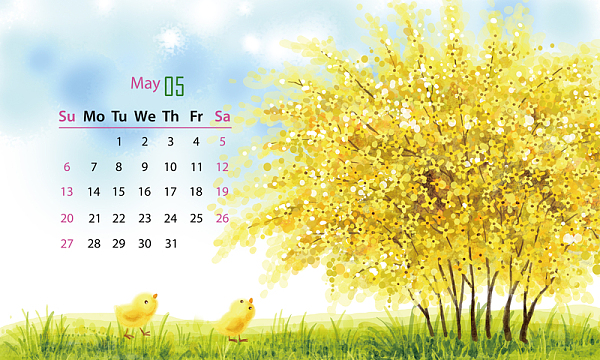 2018年绿色梦环手绘风景遇见春天台历5月份