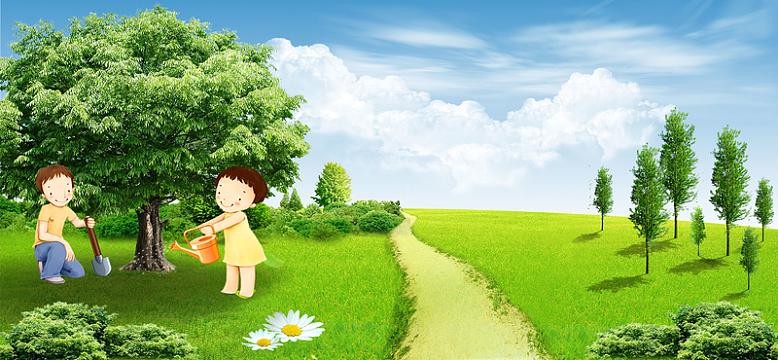 卡通绿色植树节背景海报banner
