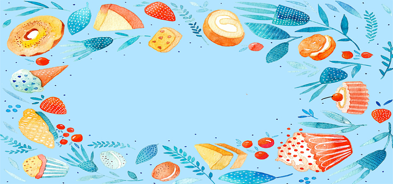 夏日蓝色文艺清新食品元素广告促销海报背景