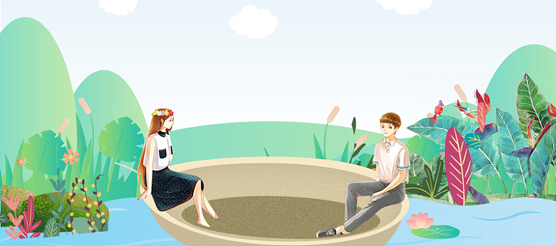 七夕情人节卡通童趣banner