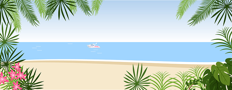 夏季海边卡通树叶沙滩banner