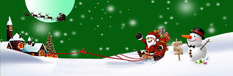 圣诞老人滑雪卡通绿色banner