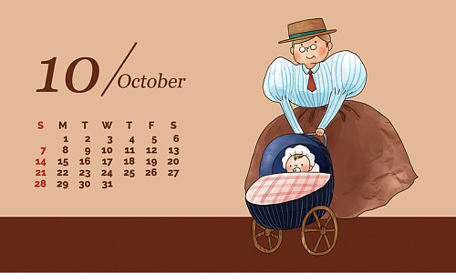 2018年狗年英伦风卡通人物行业通用台历10月份