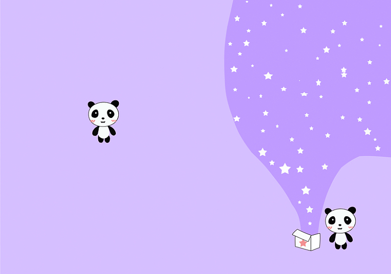 卡通熊猫星星紫色背景素材