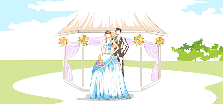 舞台婚礼手绘卡通彩色banner背景